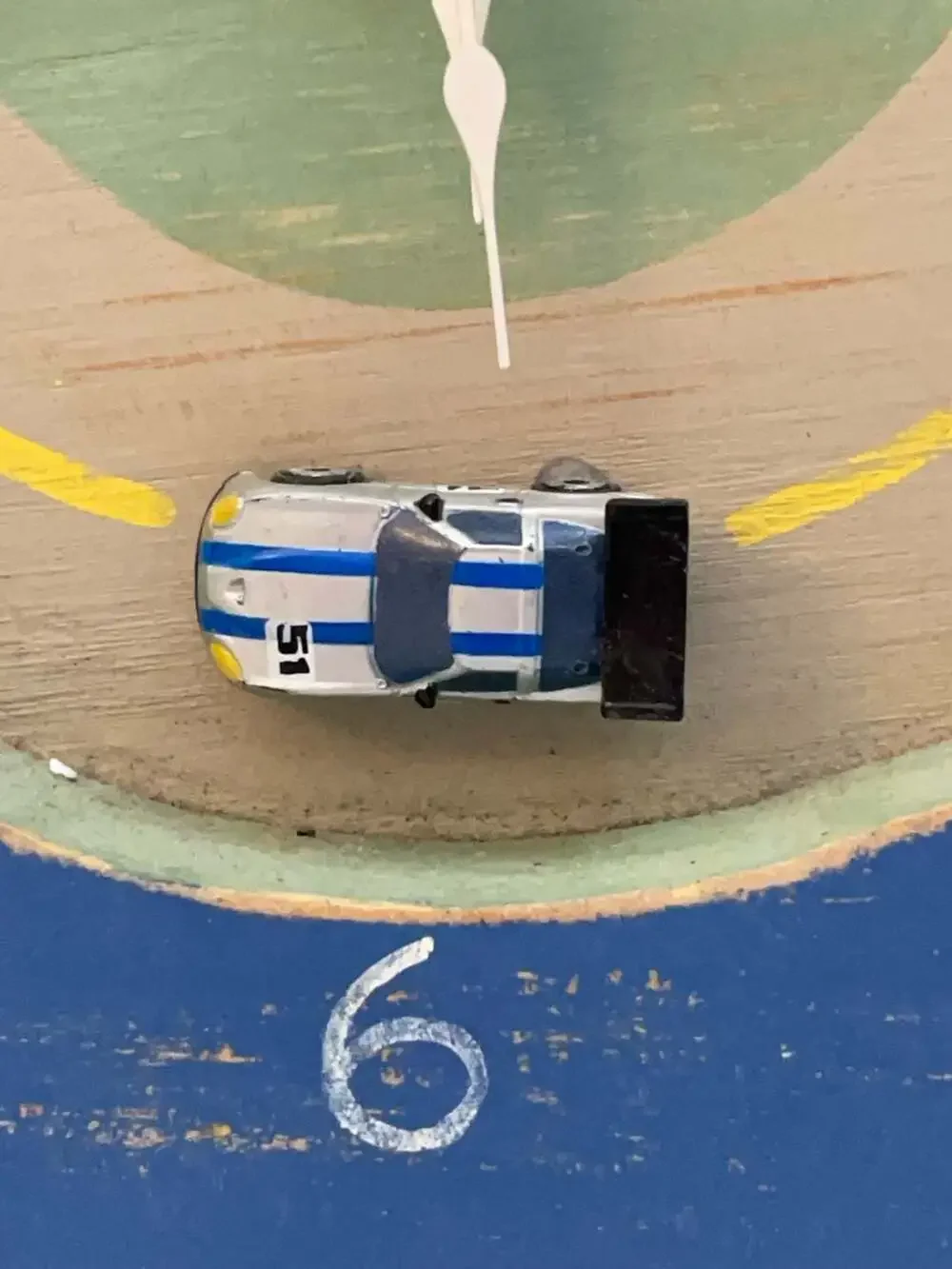 Vintage Handmade Wood Racing Car Mantel Clock Hand Painted